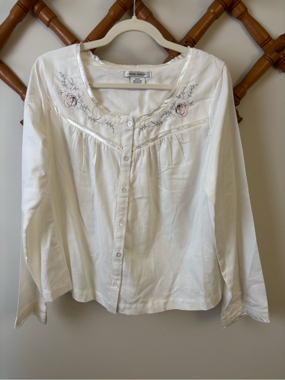 Laura Ashley Cream Embroidered Button-Front Women's Blouse